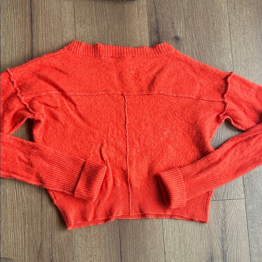 Current Wool Cashmere Bright Orange V-Neck Cropped Sweater ! Large - Picture 6 of 6